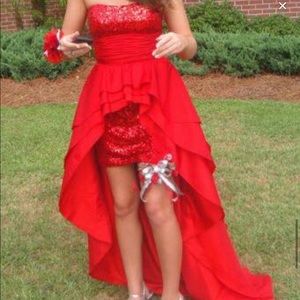 Red high low formal gown / prom dress size 0